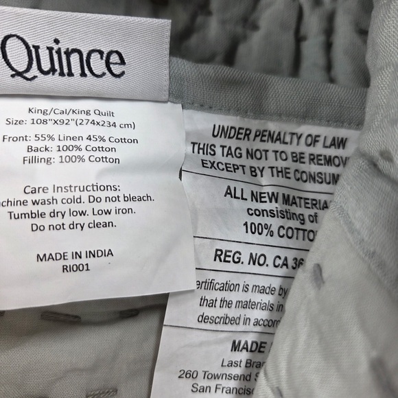 NWOT QUINCE European Linen Cotton Stitch Quilt King/Cal King Mist 4498 - Picture 8 of 9